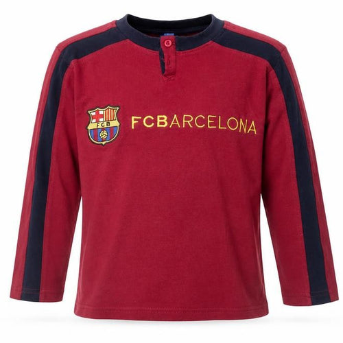 FC Barcelona Boys Red Long Sleeve Henley T-Shirt Size 6 Years