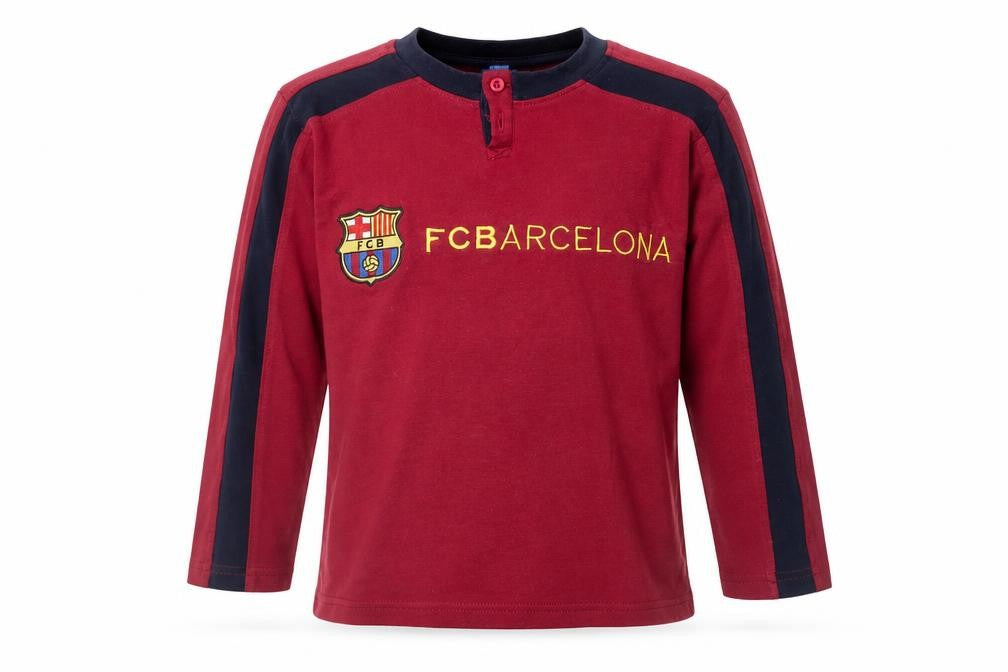 FC Barcelona Boys Red Long Sleeve Henley T-Shirt Size 6 Years