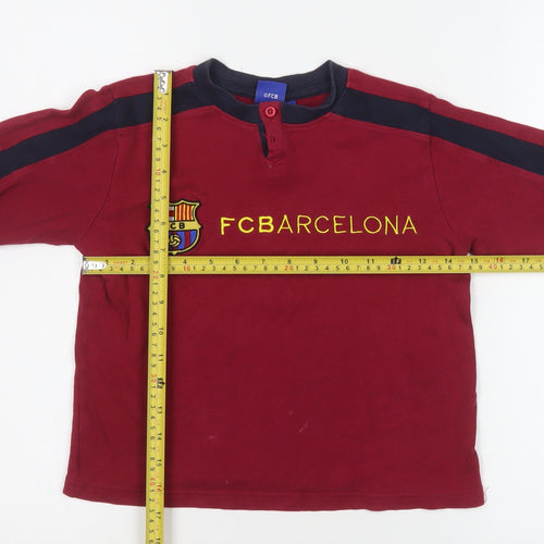 FC Barcelona Boys Red Long Sleeve Henley T-Shirt Size 6 Years