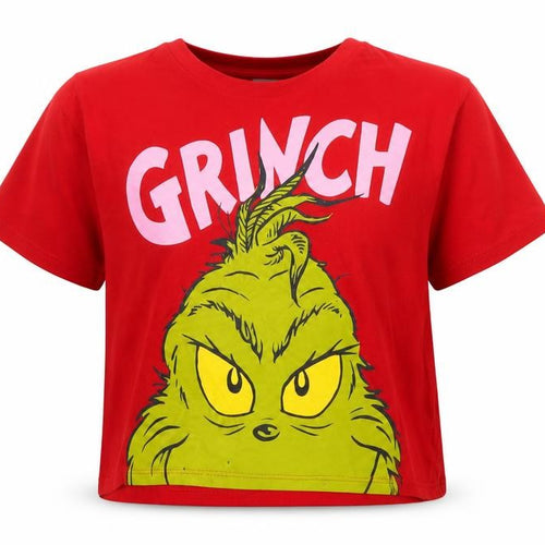 H&M Girls Red Grinch Graphic T-Shirt 8-10 Years Cotton Crew Neck