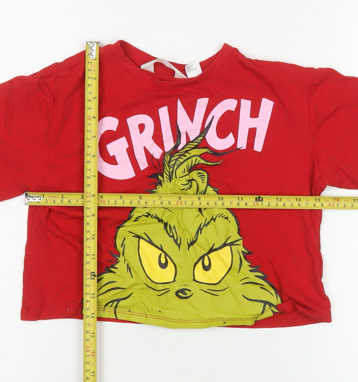 H&M Girls Red Grinch Graphic T-Shirt 8-10 Years Cotton Crew Neck