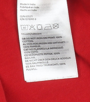 H&M Girls Red Grinch Graphic T-Shirt 8-10 Years Cotton Crew Neck