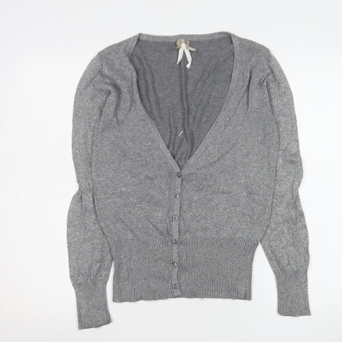Next Women’s Grey Glitter V-Neck Button Cardigan Size 14