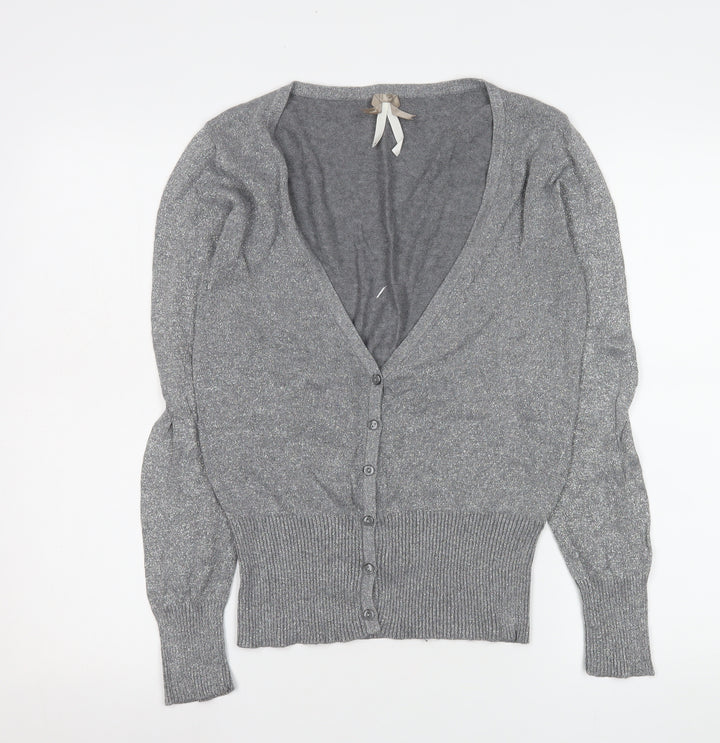 Next Women’s Grey Glitter V-Neck Button Cardigan Size 14