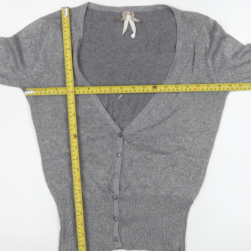 Next Women’s Grey Glitter V-Neck Button Cardigan Size 14