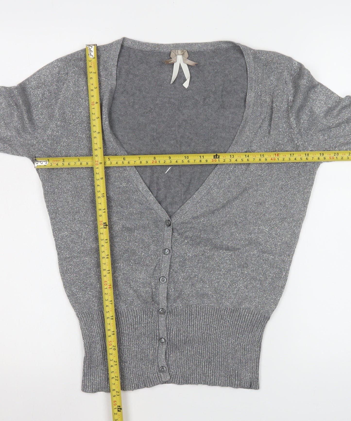 Next Women’s Grey Glitter V-Neck Button Cardigan Size 14