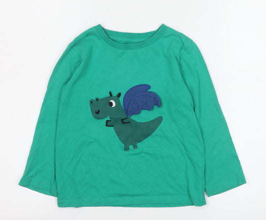 Next Boys Green Long Sleeve Dragon T-Shirt 4-5 Years 100% Cotton