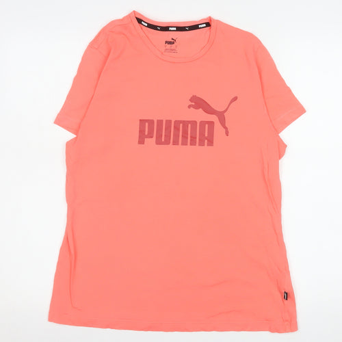 Puma Womens Pink Cotton Crew Neck Logo T-Shirt Size L