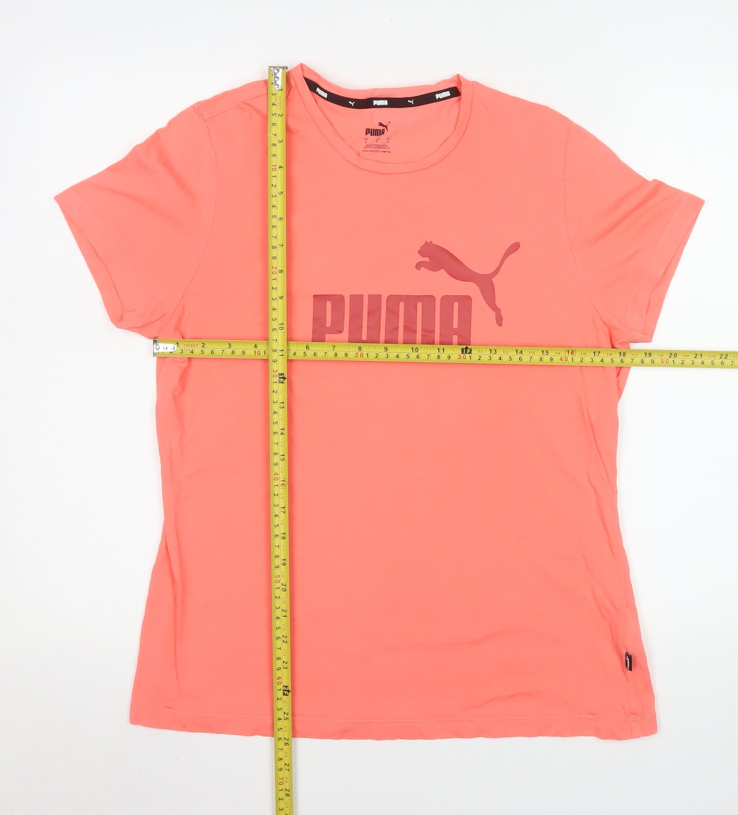 Puma Womens Pink Cotton Crew Neck Logo T-Shirt Size L