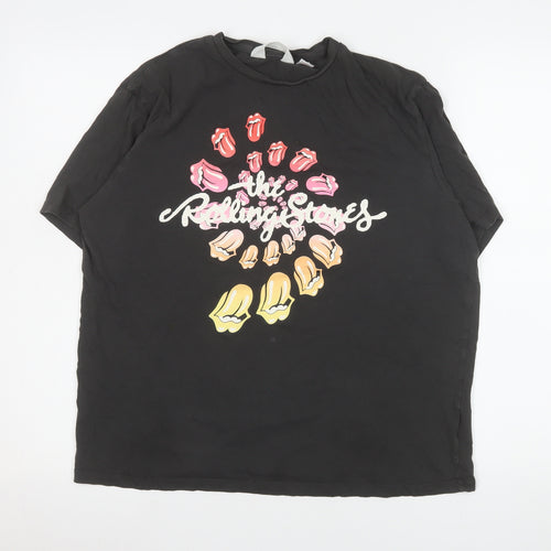 H&M Girls Black Rolling Stones Graphic Cotton T-Shirt 14 Years