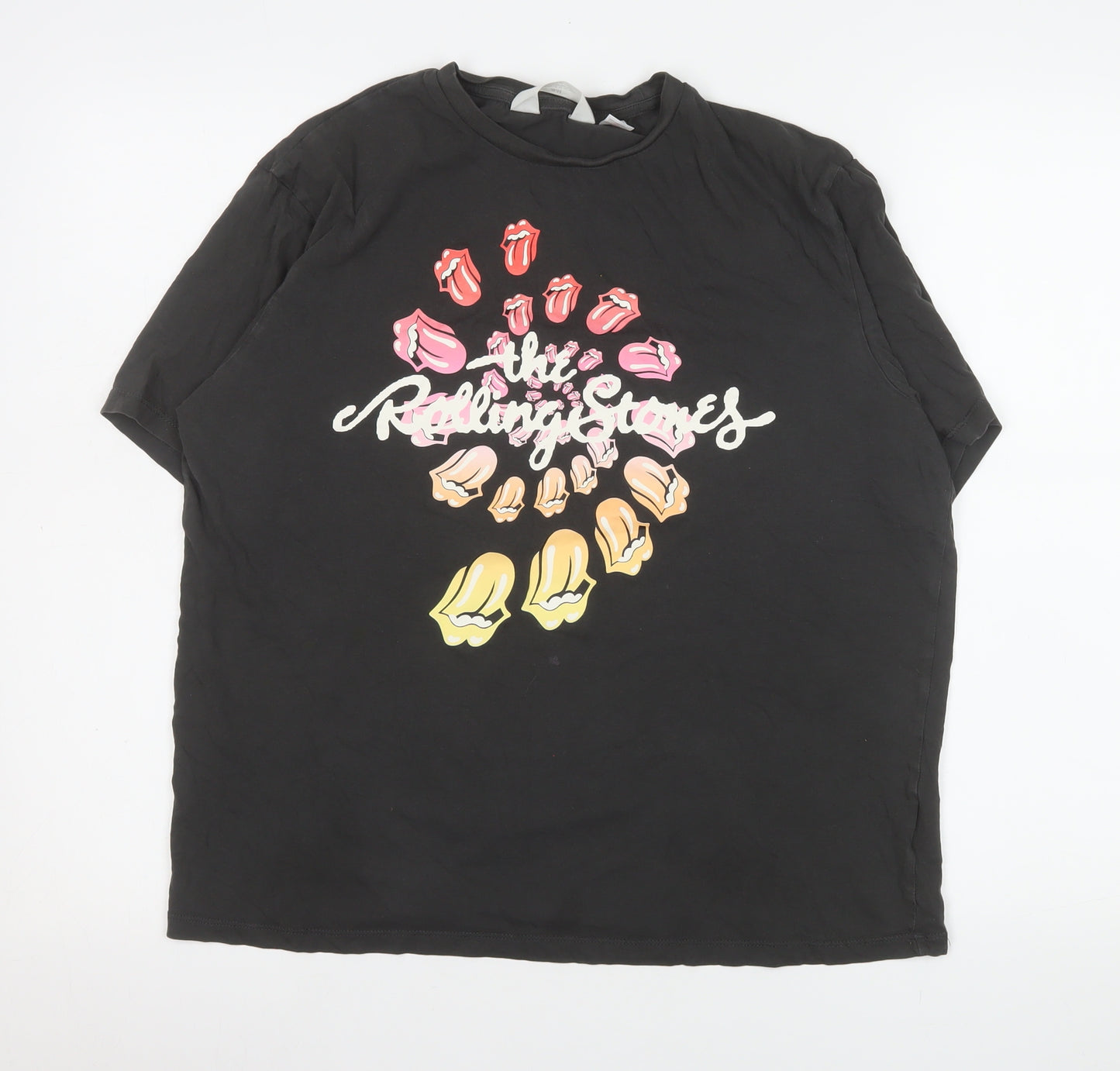H&M Girls Black Rolling Stones Graphic Cotton T-Shirt 14 Years