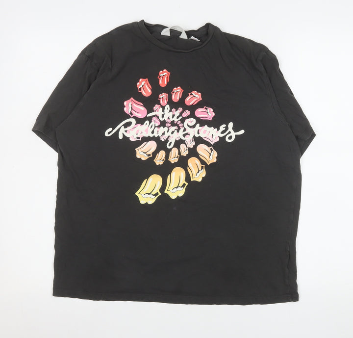 H&M Girls Black Rolling Stones Graphic Cotton T-Shirt 14 Years