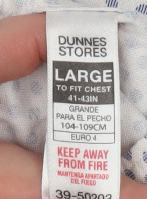 Dunnes Stores Men's White & Blue Polka Dot Cotton Button-Up Shirt Large