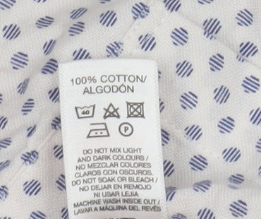 Dunnes Stores Men's White & Blue Polka Dot Cotton Button-Up Shirt Large