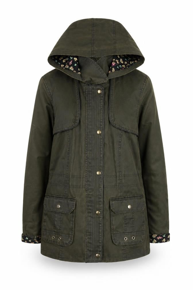 Front view of George Women’s Green Hooded Parka Jacket, size UK 10
