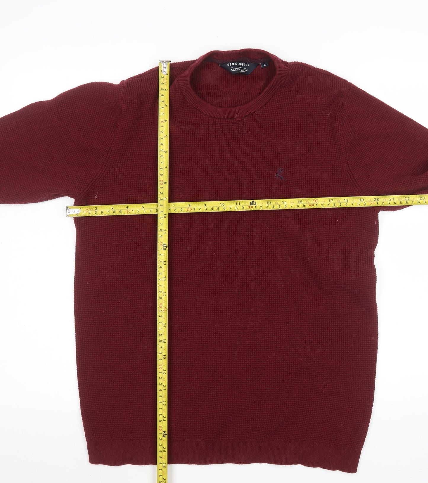 Kensington Eastside Men's Red Cotton Knit Jumper L Crew Neck Classic