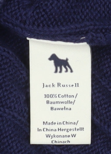 Jack Russell Men Blue Cable-Knit Cotton V-Neck Jumper Size L