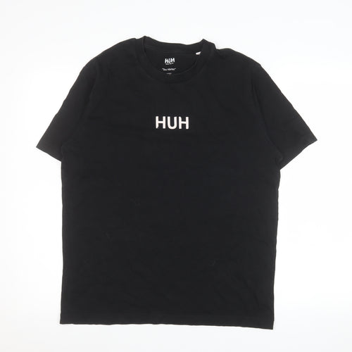 HUH Men Black S Short Sleeve Organic Cotton Graphic T-Shirt