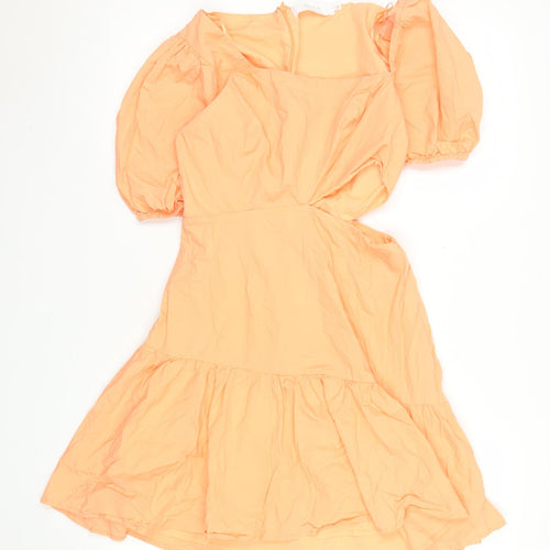 ASTR The Label Women’s Orange Puff Sleeve Fit & Flare Dress Size S