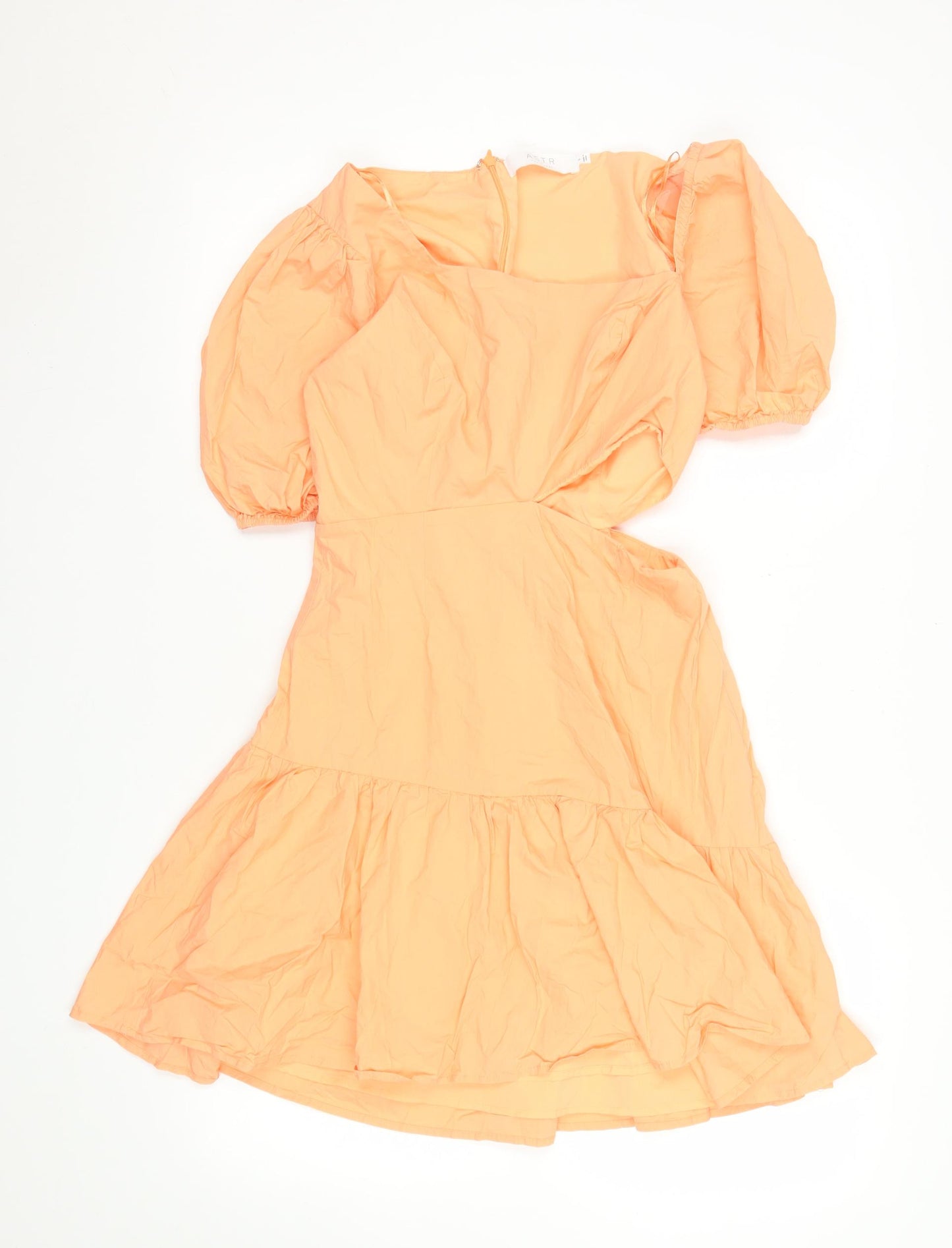 ASTR The Label Women’s Orange Puff Sleeve Fit & Flare Dress Size S