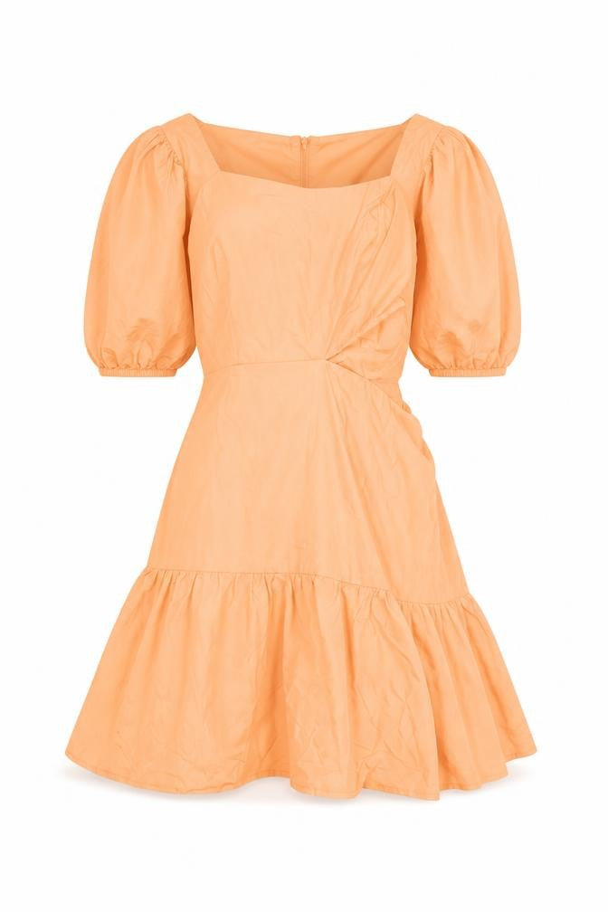 ASTR The Label Women’s Orange Puff Sleeve Fit & Flare Dress Size S