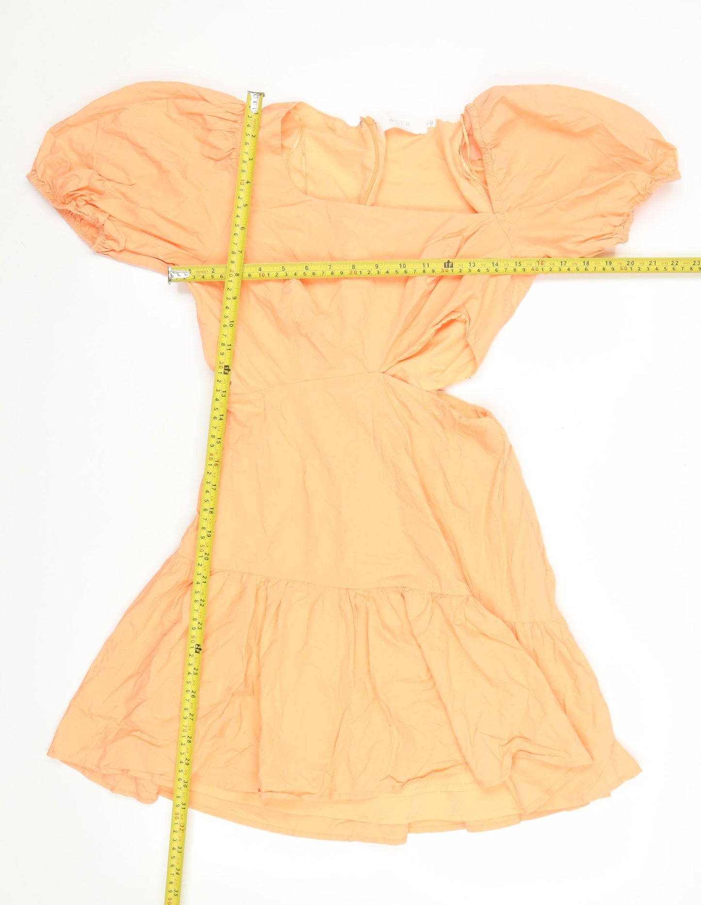 ASTR The Label Women’s Orange Puff Sleeve Fit & Flare Dress Size S
