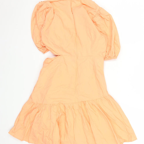 ASTR The Label Women’s Orange Puff Sleeve Fit & Flare Dress Size S