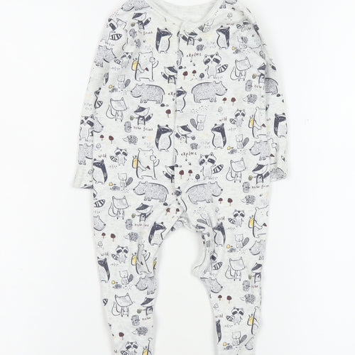 George Unisex Grey Animal Print Cotton Babygrow 3-6 Months