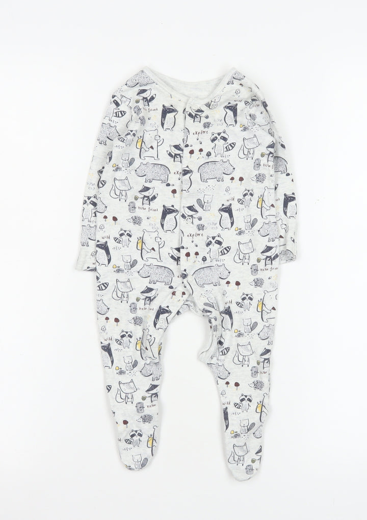 George Unisex Grey Animal Print Cotton Babygrow 3-6 Months