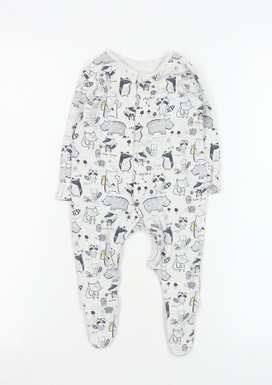 George Unisex Grey Animal Print Cotton Babygrow 3-6 Months