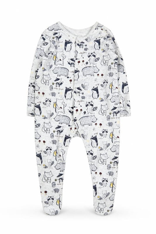 George Unisex Grey Animal Print Cotton Babygrow 3-6 Months