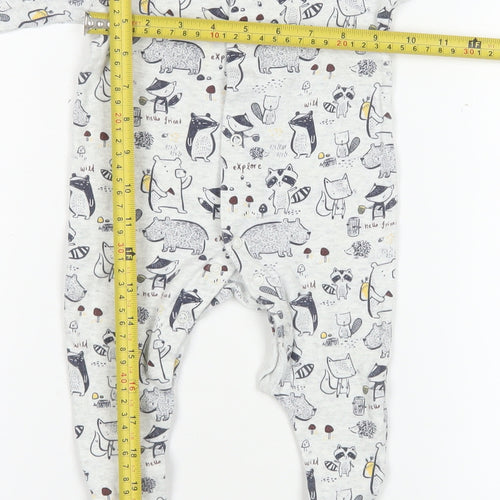 George Unisex Grey Animal Print Cotton Babygrow 3-6 Months