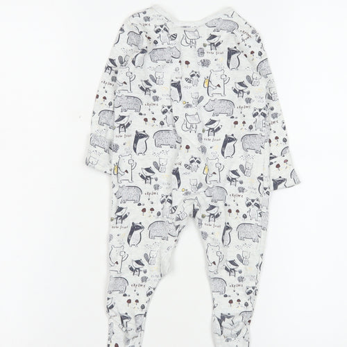 George Unisex Grey Animal Print Cotton Babygrow 3-6 Months