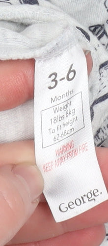George Unisex Grey Animal Print Cotton Babygrow 3-6 Months