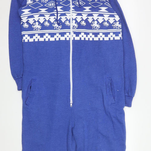 Modern Casuals Men's Blue Fair Isle Hooded Onesie L Zip One Piece