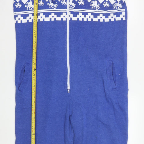 Modern Casuals Men's Blue Fair Isle Hooded Onesie L Zip One Piece