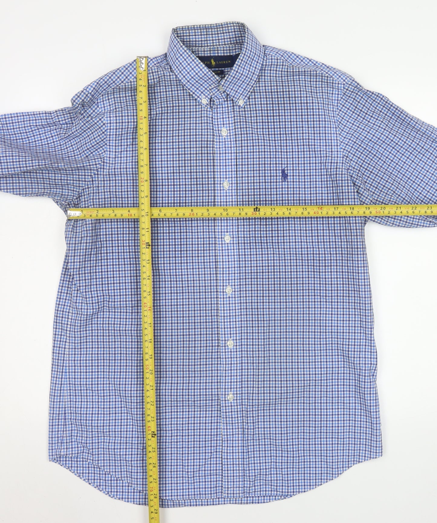 Ralph Lauren Men's Blue Check Classic Fit Cotton Button-Up Shirt M