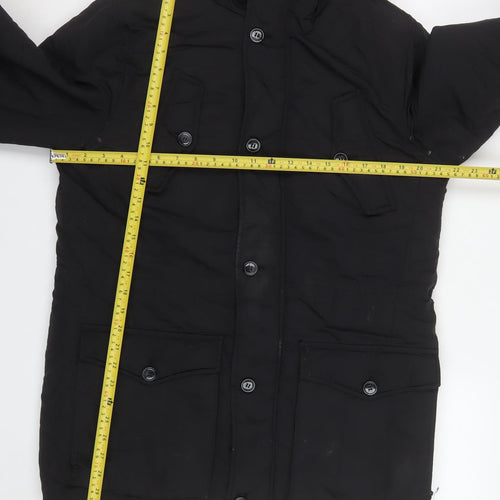 New Look Men’s Black Parka Jacket S Faux Fur Hood Winter Coat