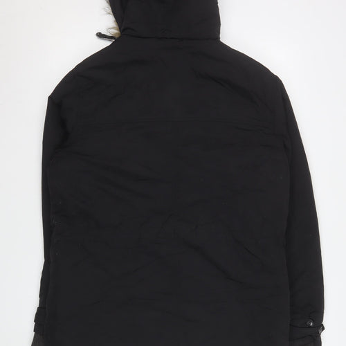 New Look Men’s Black Parka Jacket S Faux Fur Hood Winter Coat