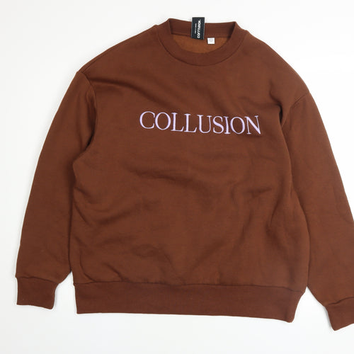 Collusion Women Brown Logo Pullover Sweatshirt UK 10
