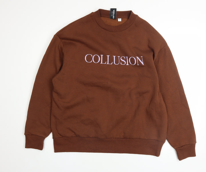 Collusion Women Brown Logo Pullover Sweatshirt UK 10