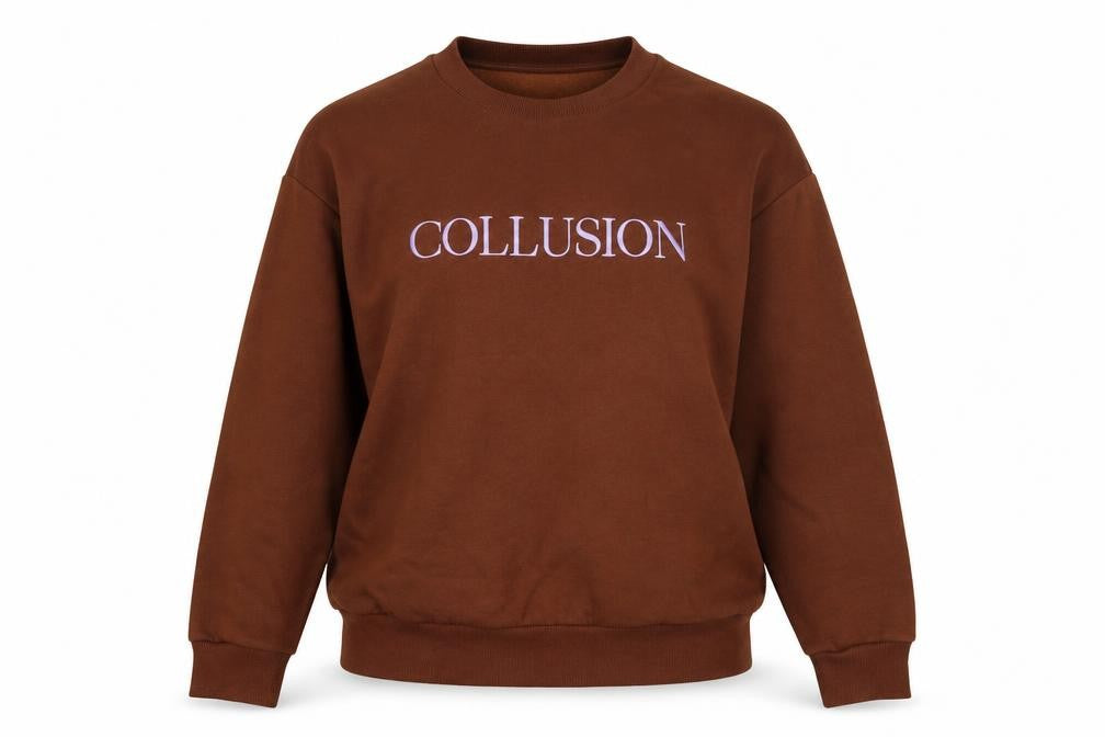 Front view of Collusion Women Brown Logo Pullover Sweatshirt UK 10
