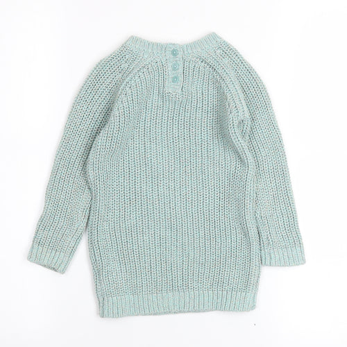 Next Girls Blue Long Sleeve Crew Neck Cotton Knit Jumper 1½-2 Years