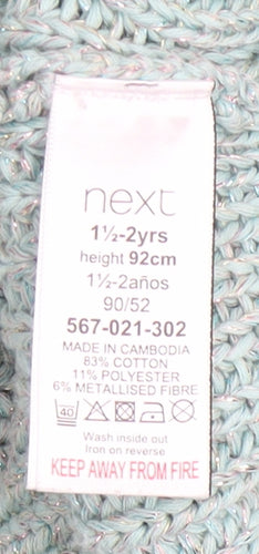 Next Girls Blue Long Sleeve Crew Neck Cotton Knit Jumper 1½-2 Years