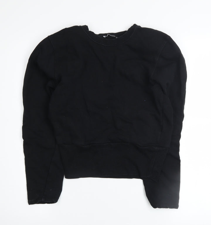 Zara Women Black Crew Neck Cotton Pullover Jumper Size 8