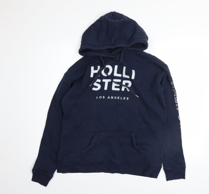 Hollister Men’s Blue Pullover Hoodie M Logo Fleece Sweatshirt