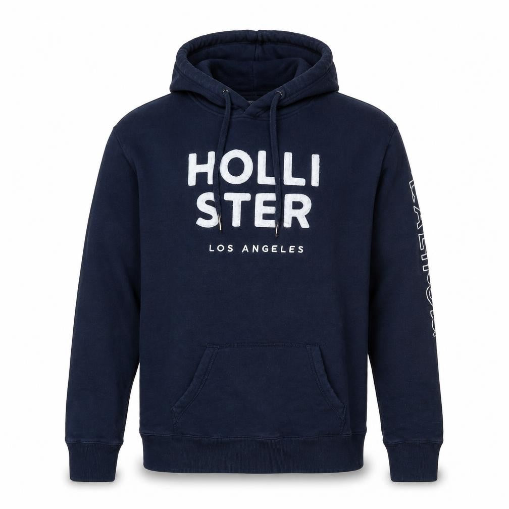Hollister Men’s Blue Pullover Hoodie M Logo Fleece Sweatshirt
