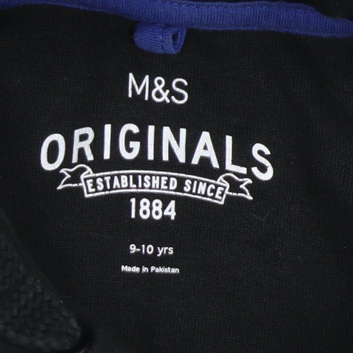 Marks and Spencer Boys Black Pullover Hoodie 9-10 Years Cotton Blend
