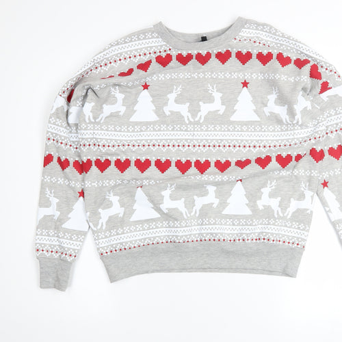 Peacocks Womens Grey Christmas Reindeer Heart Pullover Sweatshirt Size S