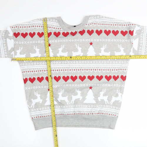 Peacocks Womens Grey Christmas Reindeer Heart Pullover Sweatshirt Size S